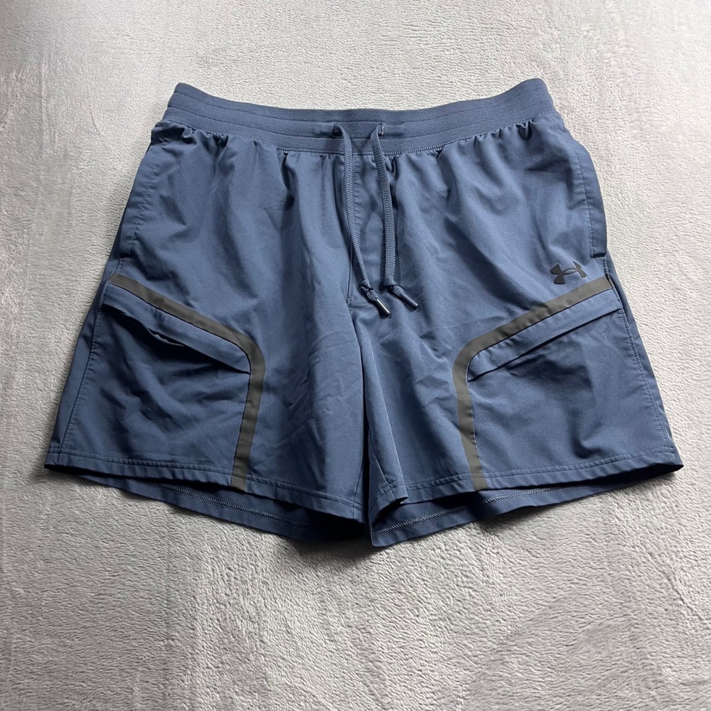 Under Armour UA Sportstyle Elite Cargo Shorts Blue Grey Mens XL Training Hiking